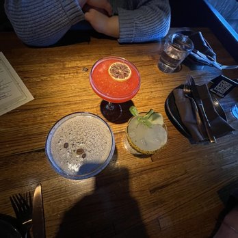 Linger - Espresso martini (left), resting place, new Saigon - Asian Fusion Near Me - Denver, Colorado