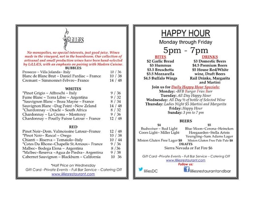 Menu photo 5 LiLLiES Restaurant & Bar Washington, DC, DC