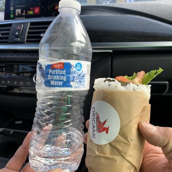 Origami - Origami wrap with a 16.9 oz water bottle to compare size. - Sushi Bars Near Me - San Ramon, California Origami - Origami wrap with a 16.9 oz water bottle to compare size. - Sushi Bars Near Me - San Ramon, California