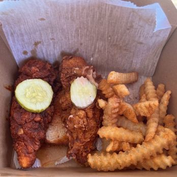 Chicken Fire - Hot Box with a Hot X tender and a mild tender - Chicken Shop Near Me - Orlando, Florida