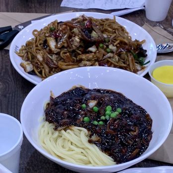 Paiks Noodle - Front - Jajangmyeon; Back - Stir-Fried Jajangmyeon - Noodles Near Me - Houston, Texas Paiks Noodle - Front - Jajangmyeon; Back - Stir-Fried Jajangmyeon - Noodles Near Me - Houston, Texas