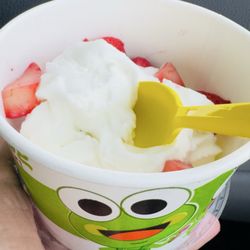 sweetFrog Premium Frozen Yogurt - A clean treat! Plain frozen yogurt topped with fresh strawberries.