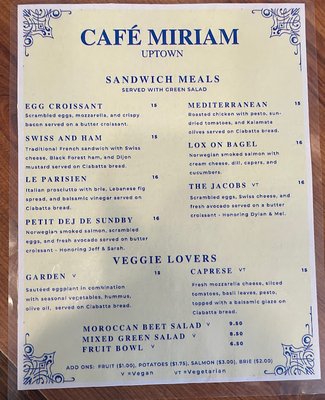 Menu photo 1 Café Miriam - Uptown Denver, CO