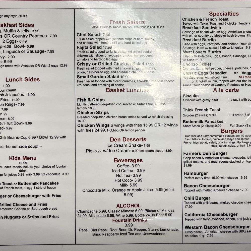 Farmers Den - Menu - American Near Me - Crows Landing, California