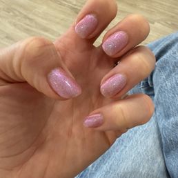 Hard gels with sparkly polish Hard gels with sparkly polish