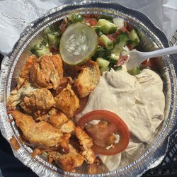 Beyond Pita - Chicken kebab hummus and salad