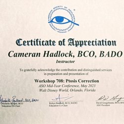 Eye Concern - Certificate of an Ocularist workshop given by Cameran Hadlock, BCO, BADO (May 2023)