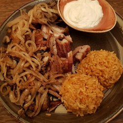 Restaurant Poseidon - Leber mit Gyros und Reis.