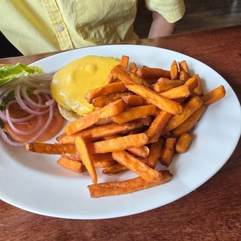 Parker's on Fall - Cheeseburger and sweet potato fries - Burgers Near Me - Seneca Falls, New York Parker's on Fall - Cheeseburger and sweet potato fries - Burgers Near Me - Seneca Falls, New York