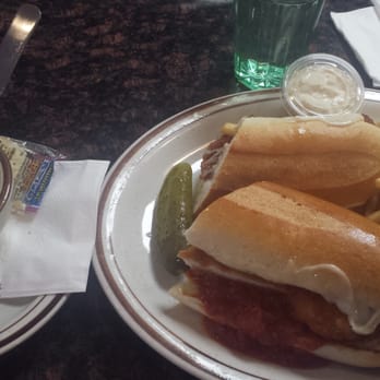 Wahi Diner - Chicken parmesan sandwich comes with soup. Lots of food on this plate! - American Near Me - New York, New York
