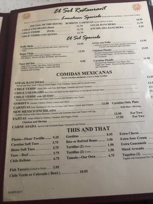 Menu photo 7 El Sol Family Restaurant Glendale, CA
