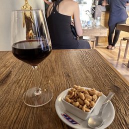 House wine and complimentary peanuts. They're tasty.