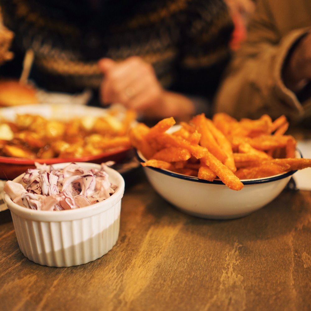 Bread Meats Bread - Sides. Poutine and caramelised sweet potato fries. More than enough for 4 people. - Burgers Near Me - Edinburgh, EDH Bread Meats Bread - Sides. Poutine and caramelised sweet potato fries. More than enough for 4 people. - Burgers Near Me - Edinburgh, EDH