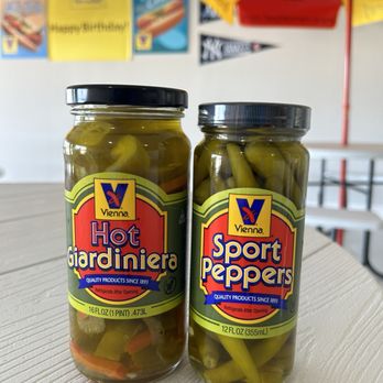Chicago Hot Dogs and Beef - Giardiniera and sport pepper jars you can purchase - Hot Dogs Near Me - Seminole, Florida