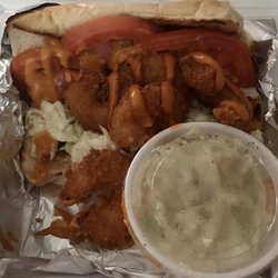 Cut to the Chase 502 - Shrimp po'boy with coleslaw.