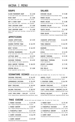 Menu photo 1 Akina Lancaster, SC Menu photo 1 Akina Lancaster, SC