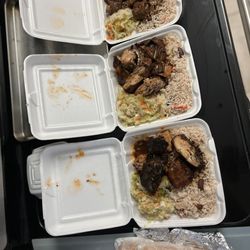 2 Island Jerk Chicken Dinners, 1 Stew Oxtail Dinner Patty