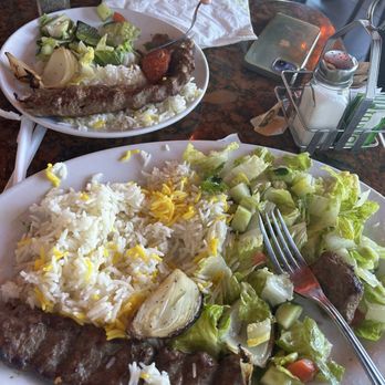 Panini Kabob Grill - Steak Kabob meal with rice and avo salad. - Mediterranean Near Me - Brea, California Panini Kabob Grill - Steak Kabob meal with rice and avo salad. - Mediterranean Near Me - Brea, California