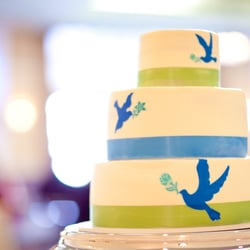 Custom Cakes - Chic blue birds, designed by the bride and added to the cake.