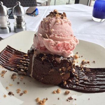 Chart House - Chocolate lava cake with homemade strawberry ice cream - Seafood Near Me - Weehawken, New Jersey Chart House - Chocolate lava cake with homemade strawberry ice cream - Seafood Near Me - Weehawken, New Jersey