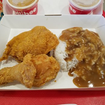 Jollibee - Chickenjoy (spicy) with rice and gravy - Chicken Shop Near Me - Jacksonville, Florida
