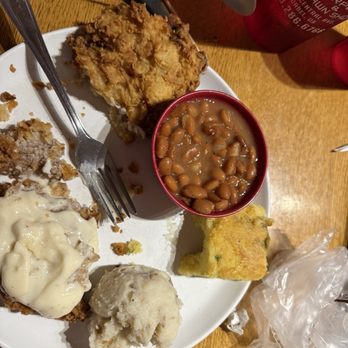 The Red B Restaurant - CFS with pinto beans and mashed potatoes and jalapeño cornbread - American Near Me - Idabel, Oklahoma