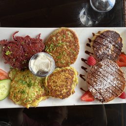Pancake sampler plate. Pancake sampler plate.