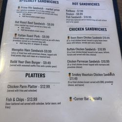The Corner Bar - Menu