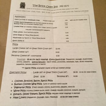 The Brick Oven Inn - Menu - Pizza Near Me - Beaver Falls, New York The Brick Oven Inn - Menu - Pizza Near Me - Beaver Falls, New York