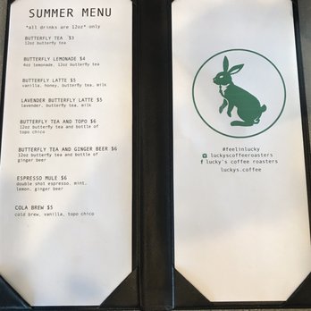 Lucky’s Coffee Roasters - Seasonal menu (summer 2019) - Coffee Roasteries Near Me - Upland, California