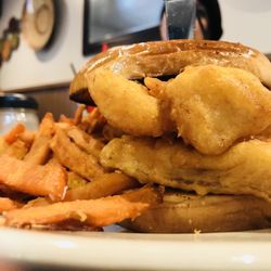 Jaffre's Restaurant & Bar & Six Pack - Battered fish sandwich.