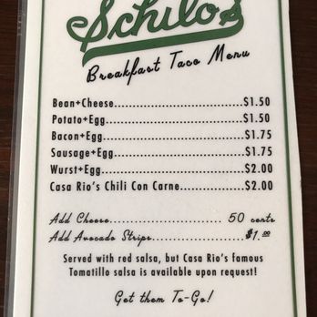 Schilo's - Breakfast taco menu - Delis Near Me - San Antonio, Texas