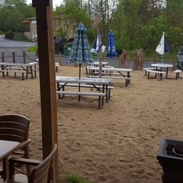 picnic tables and umbrellas on the beach picnic tables and umbrellas on the beach