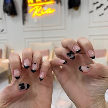 Nail Ria - Black french with stones - Nail Salons Near Me - Los Angeles, California Nail Ria - Black french with stones - Nail Salons Near Me - Los Angeles, California