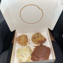 Chip Cookies - Clockwise left:biscoff. choc chip, twix, sugar cookie with sprinkles.