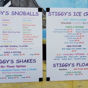 Stiggy's Snowballs - menu - Restaurants Near Me - Harahan, Louisiana