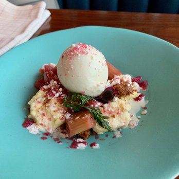 Manhatta - Cheesecake (Chamomile Frozen Yogurt & Rhubarb) - New American Near Me - New York, New York Manhatta - Cheesecake (Chamomile Frozen Yogurt & Rhubarb) - New American Near Me - New York, New York