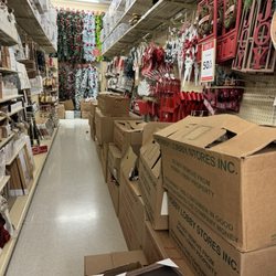 Boxes blocking aisles.