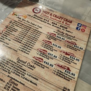 Hot N Crazy Crab - The main menu! - Seafood Near Me - Brandon, Florida