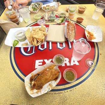 City Tacos - in order by row quesibirria taco chips and salsa, elote, chicken taco, Kids Quesitacos salmon taco, Mahi a La Plancha - Tacos Near Me - La Mesa, California City Tacos - in order by row quesibirria taco chips and salsa, elote, chicken taco, Kids Quesitacos salmon taco, Mahi a La Plancha - Tacos Near Me - La Mesa, California