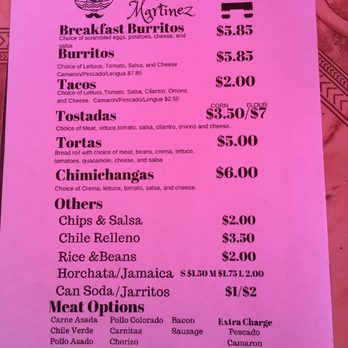 Taqueria Martinez - Menu as of 9/23/18 - Mexican Near Me - Chico, California Taqueria Martinez - Menu as of 9/23/18 - Mexican Near Me - Chico, California