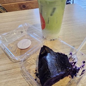 Guiltea Cravings - Ube Basque cheesecake and a coco matcha drink. - Coffee & Tea Near Me - San Diego, California Guiltea Cravings - Ube Basque cheesecake and a coco matcha drink. - Coffee & Tea Near Me - San Diego, California