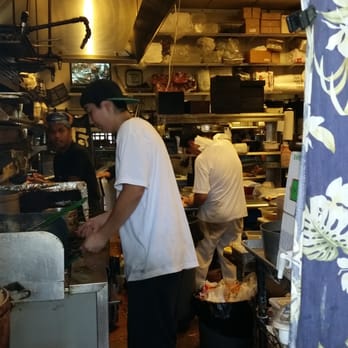 Kenko Ya - The view of the kitchen from the bathroom entrance.  Kinda weird, but they were fun to watch! - Japanese Near Me - Kaneohe, Hawaii