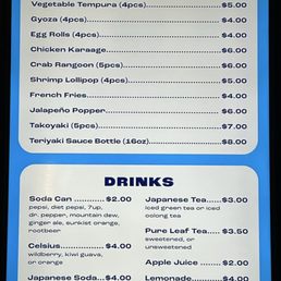 Menu as of September 2025 Menu as of September 2025