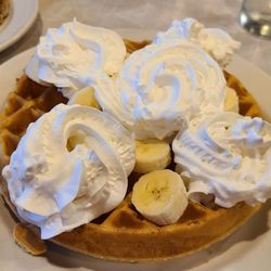 Triangle Family Restaurant - Waffle with banana and whipped cream