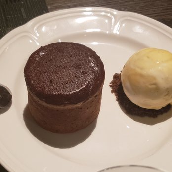 Navy Blue - Chocolate coulant with passion fruit ice cream - Seafood Near Me - Houston, Texas