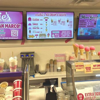 Millie's Homemade Ice Cream - Menu on the wall and ice cream counter. - Ice Cream & Frozen Yogurt Near Me - Jacksonville, Florida