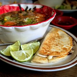 Taqueria Chuyita - Now that's a bowl of hearty Chicken soup! Comes with two small cheese quesadillas, chips and salsa, $9.49 lunch