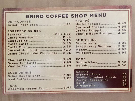 Menu photo 2 Grind Coffee Shop San Diego, CA Menu photo 2 Grind Coffee Shop San Diego, CA