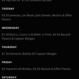 Specials. Apparently they're all wrong so who cares, just completely ignore them. Be sure to ask when you get there. Or call in advance.